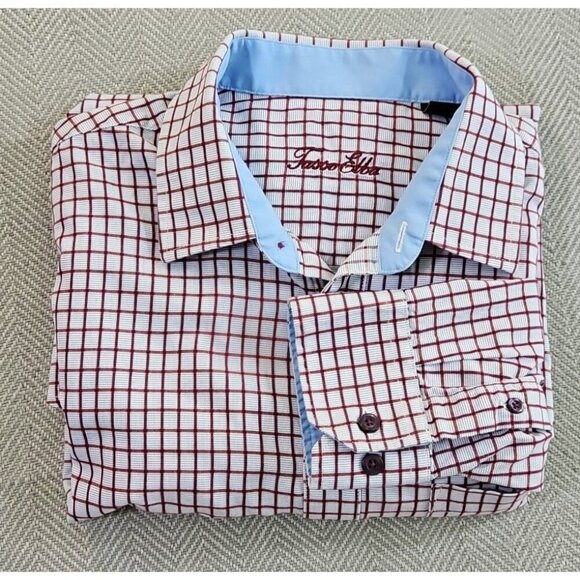 Tasso Elba Shirt Men's 16-16 1/2 33/34 Blue Purple Windowpane Long Sleeve EUC - Picture 13 of 13